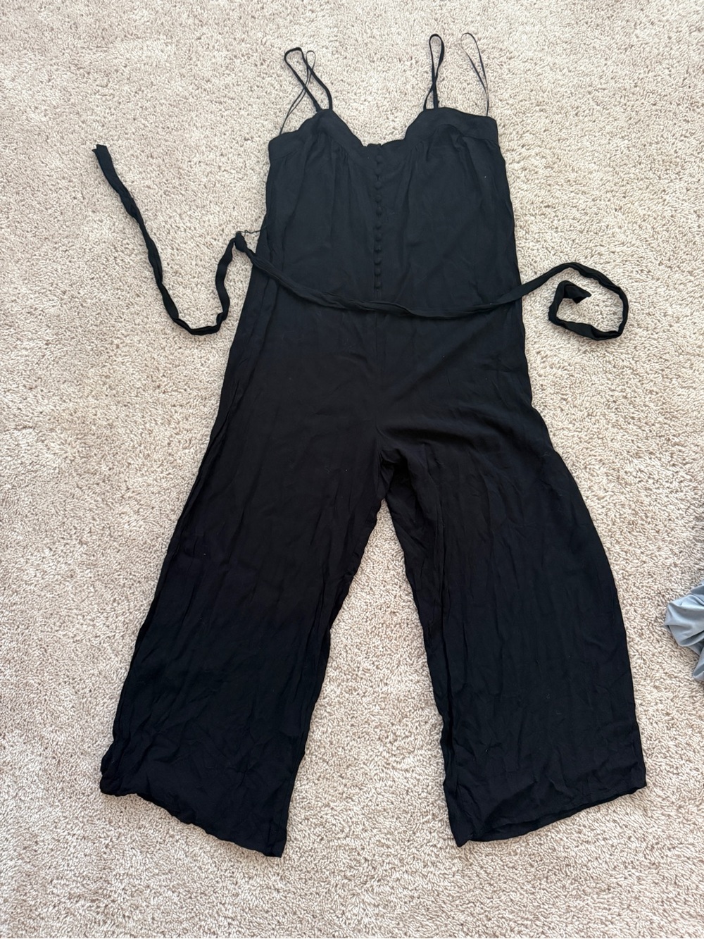 Trixxi Black Wide-Leg Spaghetti Strap Jumpsuit with Tie Waist